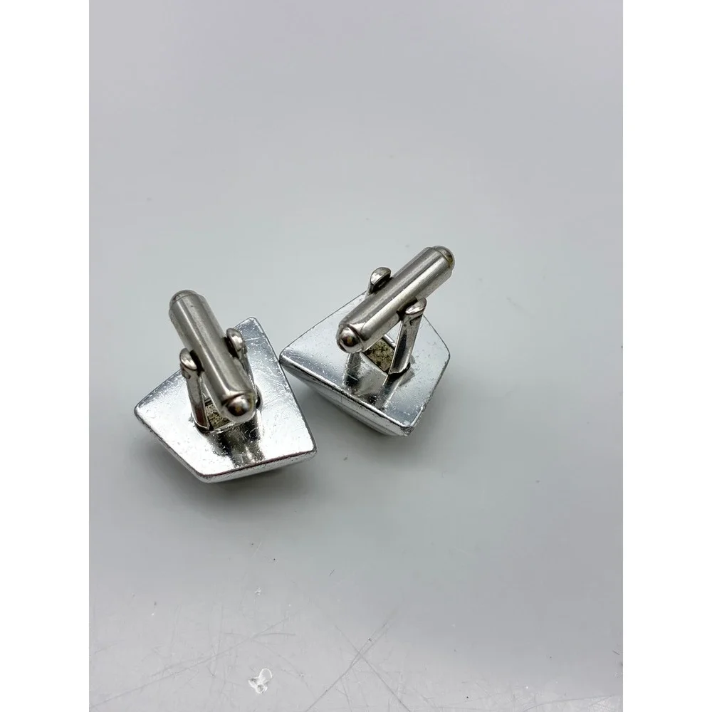 Vintage Silver Tone Geometric Cufflinks Lot of 2 Art Deco Square Trapezoid
